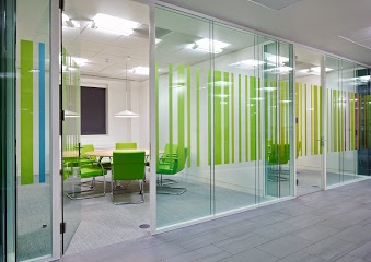 Glass partitioning in an open plan office 